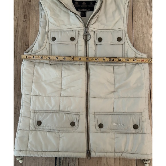 Barbour Quilted Puffer Gillet Vest Beige Sz 4 Eur 34 Ranch Classic - Picture 6 of 8